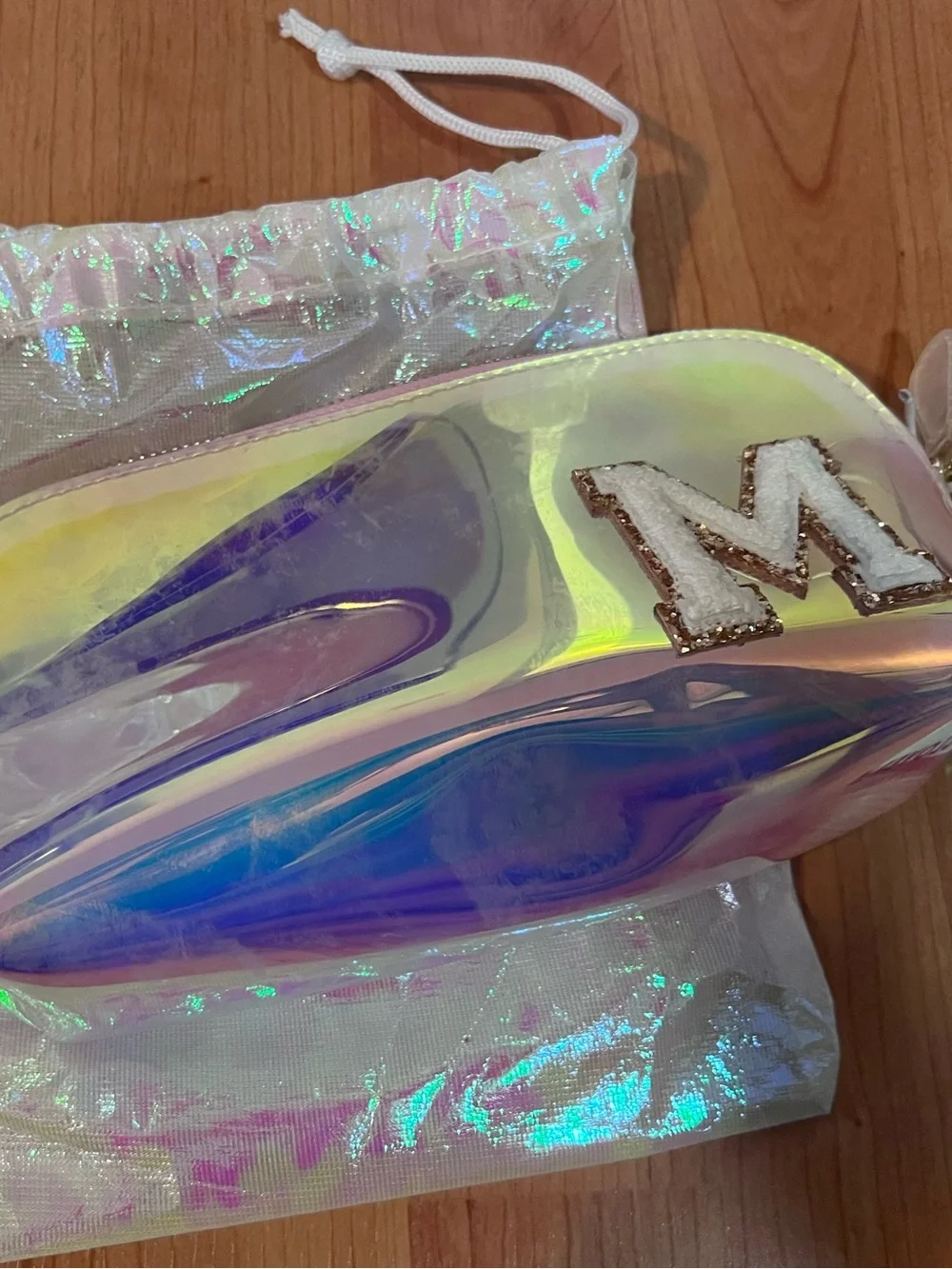 Stoney Clover Lane Iridescent Holographic Cosmetic Bag with 'M' Patch